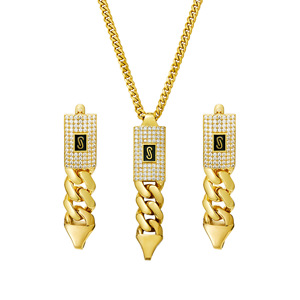 ชุดเครื่องประดับฮิปฮอปสำหรับผู้หญิง |   จี้และต่างหูแบบ Cuban Link Ice Out |   ทองแดงชุบทองพร้อมประดับเพชรซิร์คอนแบบไมโครเพฟ - Product Image 1
