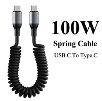 Câble de données USB Type C à ressort de charge ultra-rapide 100W 6A 2m avec gaine en PVC, chargeur de batterie externe rétractable avec chargeur rapide intelligent
