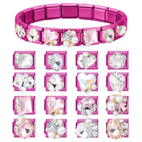Ensemble d'accessoires pour bracelets à breloques en acier inoxydable de style italien, avec fleurs en cristal rose et éléments de perles d'amour, pour la fabrication DIY (UE)