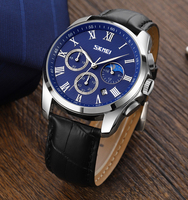 Montre Skmei 9260 élégante pour homme, quartz, chronomètre, étanche, montres de luxe, cuir souple, 3 aiguilles, phase lunaire