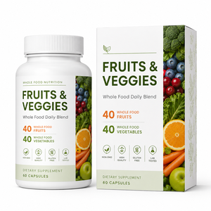 Suplemento de Frutas y Verduras Integrales 1200mg con Mezcla de 40+40 Superalimentos 60 Cápsulas Nutrición Diaria a Base de Plantas OEM - Product Image 1