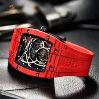 Montre mécanique SANYIN Tourbillon Tonneau, squelette, boîtier en fibre de carbone, automatique, pour homme, logo personnalisé, fabricants de marques