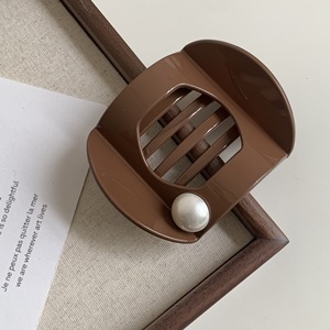 Pinza de Pelo Retro Negra con Perla, Pinzas de Pelo de Plástico Brillante Tipo Pico de Pato para Mujer, Accesorio de Peinado de Color Sólido - Product Image 3