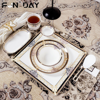 Vaisselle de cuisine de luxe assiette de restauration carrée rotondité bol à vaisselle en céramique ensemble de vaisselle en porcelaine osseuse pour hôtels étoilés