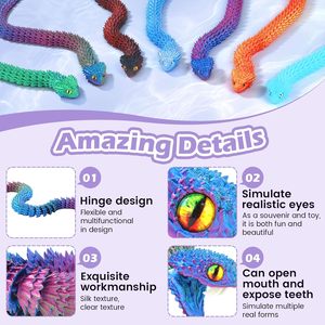 Jinccai <b>Extra</b>-<b>Large</b> 3D <b>Printed</b> Snake Figurine 23.62 Inches (60cm) Plastic Movable Flexible Joints Stress-Relief Fidget - Product Image 6