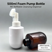 Flacon pompe mousse 500 ml, distributeur de nettoyant rechargeable en PET avec col de 43 mm pour gel douche, shampoing et emballages de soins de la peau
