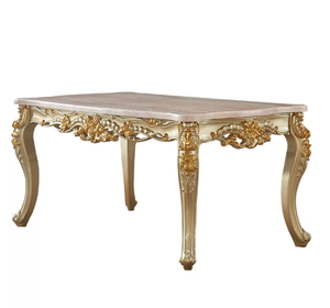 European Dining <b>Table</b> and Chair Set Rectangle Marble Champagne Gold Antique Style Home Furniture 6 Piece - Product Image 4