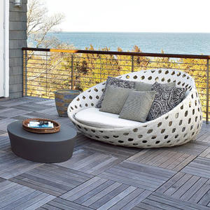 Sofá <span class=keywords><strong>Cama</strong></span> Metálico para Exterior, Tumbona Reclinable Doble para Patio, Balcón, Terraza, con Cojines Mediterráneos - Product Image 3