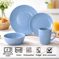 Service de table GuangDa de luxe moderne nordique bleu uni en grès émaillé, 16 pièces, assiettes et bols en céramique pour la maison et la restauration