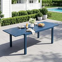 Table de salle à manger extensible moderne et durable pour cour, de 60 à 83 pouces, bleue |   Résistant aux intempéries, en HDPE/aluminium, pour l'extérieur, pour 4 à 8 personnes