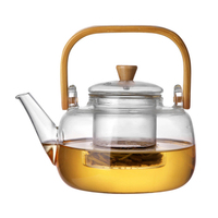800ML multifonctionnel maison théière Portable Transparent résistant à la chaleur avec manche en bois thé bouilloire verre théière ensemble