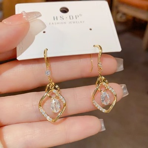 Simple Fashion Gold Plated Ear <b>Hook</b> <b>Earring</b> Dainty Hollow Twist Zircon Charm <b>Earring</b> - Product Image 3