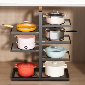 Double Sided Adjustable <b>Kitchen</b> <b>Storage</b> Rack Multi Layer Carbon Steel Countertop Cookware Organizer Minimalist Design - Product Image 4