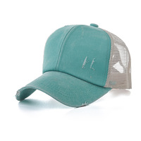 Gorra trucker vintage de verano para mujer, nueva, de algodón lavado, con malla, visera curva, moderna, para cola de caballo, con logotipo personalizable impreso, estilo vintage.