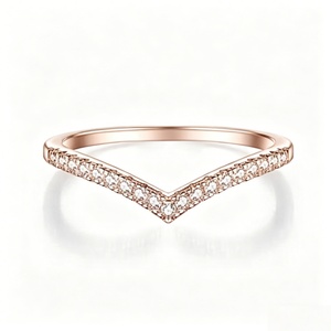 แหวนหมั้นเพชร14K 18K สีทองสำหรับห้องปฏิบัติการ Dainty โค้งวง V-band ethical Def VVS - Product Image 3