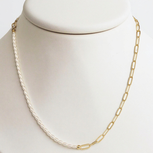 Moda Ins Style 14K Gold Filled Half Chain Half Rice Collar de perlas para mujer Joyería - Product Image 6