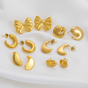 Fashion Stud <b>Earrings</b> 18K Gold Plated Geometric Bowknot Design Stainless Steel Ear <b>Post</b> For Women Elegant Jewelry - Product Image 2