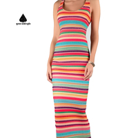 Personnalisé de haute qualité écologique tricoté minimaliste robe élégante femmes jarretelle moulante robe à rayures de couleur