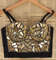 Perles diamant Sexy discothèque fête femmes haut Push up été Cami haut Bralette soutien-gorge porter musique Festival Corset hauts 1790