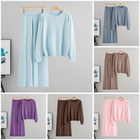 Nouvel ensemble deux pièces en tricot de luxe pour femme, col mandarin, manches longues, en viscose infroissable, coupe ample, longueur genou, collection automne-hiver