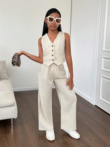 Conjunto de Ropa para Adolescentes, Chaleco + Pantalones Holgados, Conjunto de 2 Piezas para <span class=keywords><strong>Niñas</strong></span> - Product Image 1