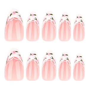 3914 Faux <span class=keywords><strong>Ongles</strong></span> Roses et Blancs Élégants à Coller avec Motif Floral Délicat, Forme Amande, Personnalisables OEM ODM - Product Image 5