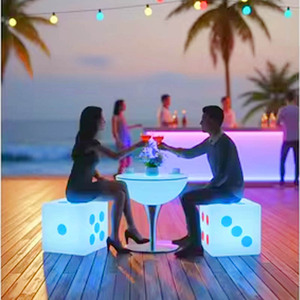 Mesa de <span class=keywords><strong>Bar</strong></span> alta con luz LED, mesa de cóctel colorida con barra cuadrada, versátil para cocina, comedor al aire libre - Product Image 2