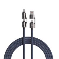 Kabel Pengisian Cepat 240W 4-in-1, Kabel Data Multi-Fungsi USB-A/Type-C/L Berbahan Nilon Kepang 1.8m