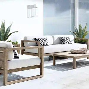 Furnitur Luar Ruangan Jati Mewah Kualitas Tinggi Sofa Teras Resor Modern Set Sofa Ruang Terbuka