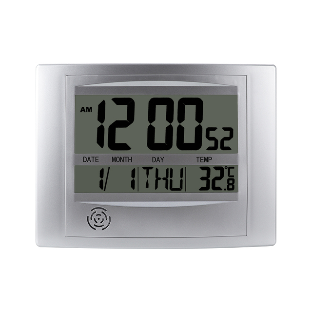 Large Indoor Electronic Thermometer Clock Digital Alarm Temperature Humidity Display Modern for Living Room Wall Mountable