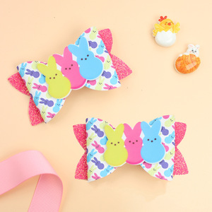 Niedliche Ostern Frühling Haars chleife <span class=keywords><strong>Clips</strong></span> Bunte Ei Küken Glitter Kinder Haarschmuck mit Band & Stoff für Partys - Product Image 6
