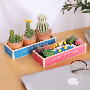 Vaso per Piante Succulente in Legno Vintage, <span class=keywords><strong>Fioriera</strong></span> Rettangolare Antica per Organizzazione da Scrivania - Product Image 2