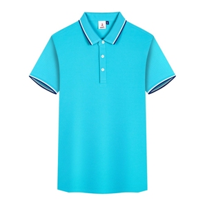 Polo à manches courtes bleu clair, couleur unie, respirant, tricoté, vêtements décontractés pour hommes - Product Image 3