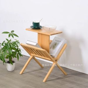 Nordic Minimalist Solid <b>Wood</b> Side <b>Table</b> With Bookshelf Storage <b>Foldable</b> Living Room Balcony Furniture - Product Image 1