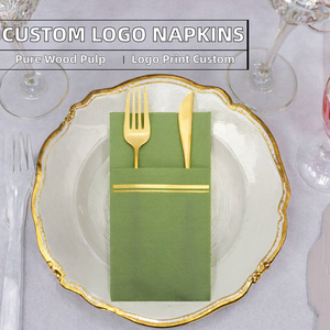 Serviettes de table pliées en pochette <span class=keywords><strong>40x40</strong></span> cm en pâte de bois vierge 1 pli, anti-poussière, avec logo personnalisé, pour couteaux et fourchettes - Product Image 3