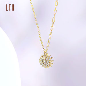 Collier pendentif tournesol en zircon or pur 18 carats, magnifique collier tournesol en zircon, bijoux en or véritable, or 18 carats original - Product Image 2