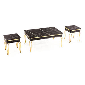 Modern Faux Marble Coffee Table Set with Metal <b>Frame</b> Convertible 2-Piece Living Room Furniture - Product Image 3