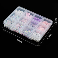 Nouvel ensemble de 12 compartiments ZHI JIA pour décoration d'ongles 3D mignons : nœuds, lapins de dessin animé, perles, breloques en résine pour ongles
