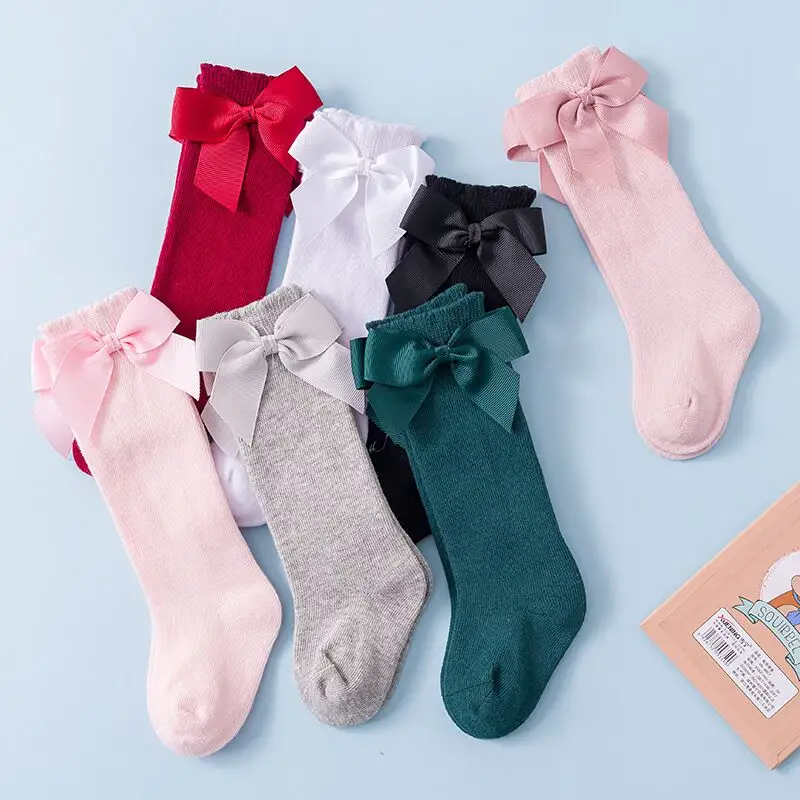 Knee High Bows Princess Fuzzy Baby Manufacturer Kids Leg Warmer Socks Logo Customize Happy Sock For Baby Girls