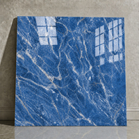 Carreaux de sol 60x60 en porcelaine polie effet marbre bleu foncé avec veines blanches, brillants, pour villas et hôtels de luxe