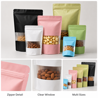 Sachets Doypack Polyvalents Colorés Mat Qualité Alimentaire Refermables avec Fermeture Éclair et Fenêtre Transparente pour Noix, Popcorn, Snacks – Sachet Autoportant