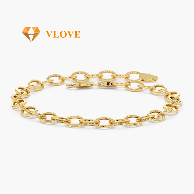 9K Gold Cable Chain Chunky Geometric Bracelet Men Women Dainty Charm Link Anklet Trendy Wedding Everyday Party Jewelry Gift