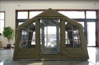 Tente gonflable automatique verte pour l'extérieur, quatre saisons, double couche, en tissu polyester, prête à l'emploi, imperméable, avec toile d'ombrage légère pour le camping