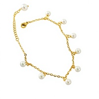 Nouvelle Chaîne de Cheville Tendance pour Femme, Style Influenceur Instagram Européen et Américain, Ornée de Pendentifs Géométriques en Perles 18K et Pompons, en Acier Titane