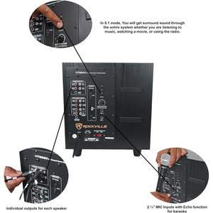 Système Home Cinéma 5.1 Canaux Rockville HTS820 1500W avec Caisson de Basses 8 Pouces, Bluetooth, USB, Télécommande et Supports pour Haut-parleurs - Product Image 6