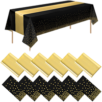 HengSu Lot de 12 Chemins de Table Rectangulaires en Plastique Noir et Or Jetables Effet Satiné pour Mariages et Anniversaires