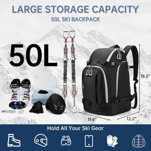 Sac à dos pour chaussures de ski 50L, résistant aux rayures, avec poche pour casque et lunettes, sangle à boucle, fond résistant à l'usure, sangles pour ski et snowboard - Product Image 3