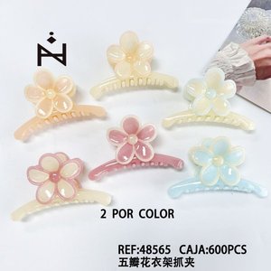Fermaglio per capelli a forma di fiore a cinque petali, 2 pezzi per colore, colori pastello, accessori per capelli da donna - Product Image 3