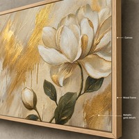 SEQIAO Peinture à l'huile sur toile de luxe faite à la main, motif floral et feuillage contemporain, impression numérique 6 couleurs, encadrée, décoration murale, cadeau pour la maison