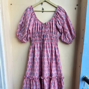 Robe imprimée en blocs de main rose tuniques indiennes imprimées en blocs robe à la main robe longue en coton indien robe imprimée indienne - Product Image 1